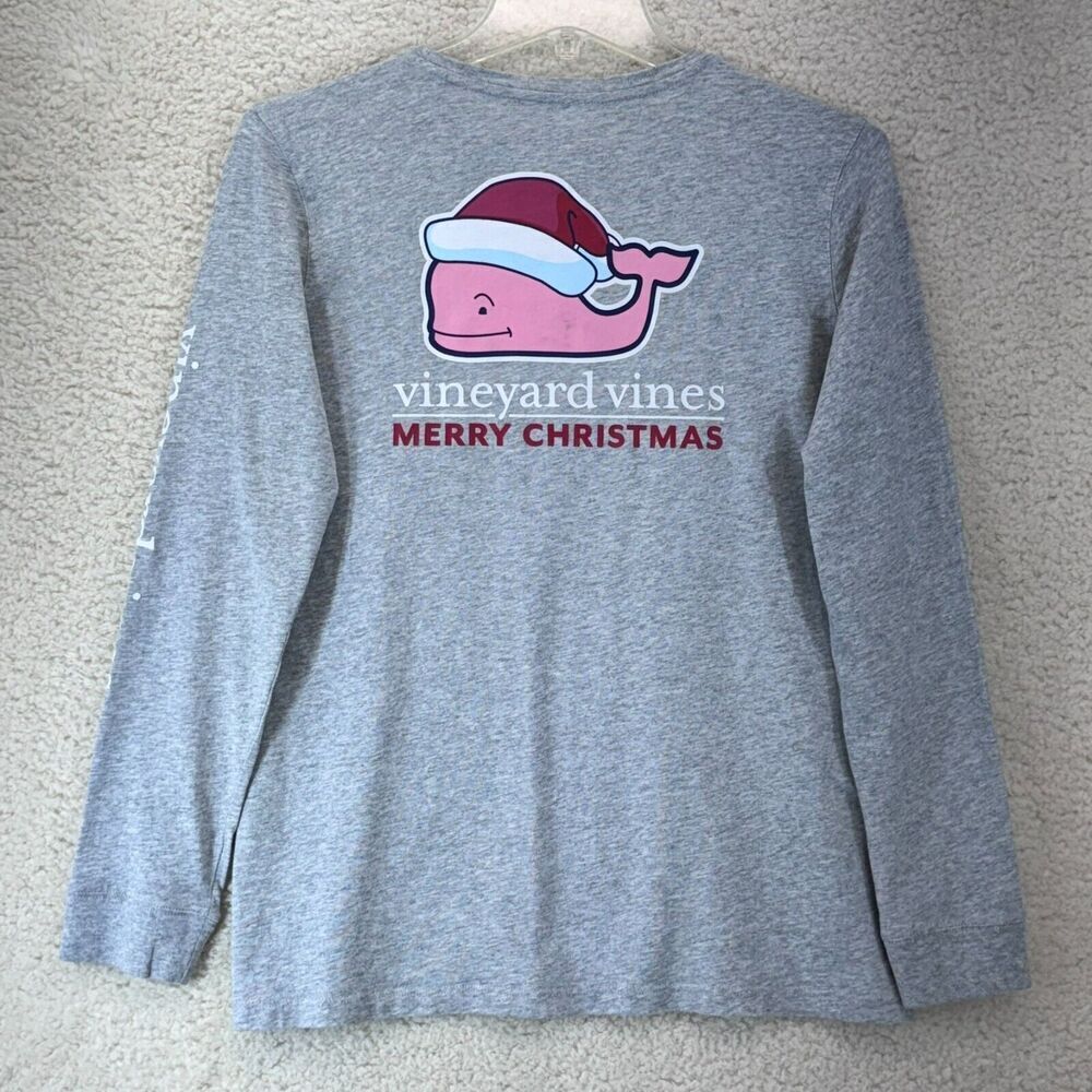 Vineyard Vines T-Shirt Girl XL 16 Gray Long Sleeve 100% Cotton Merry Christmas - Picture 2 of 8